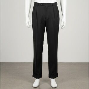 Givenchy Monsieur Black Trousers Mens Pleated‎ Cuff Hem Regular Fit Vintage 42R